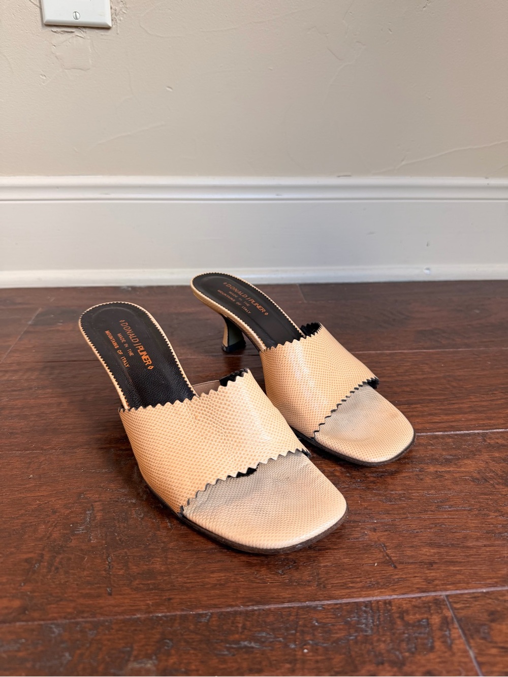 Donald J. Pliner Tan Textured Open-Toe Mule Heels